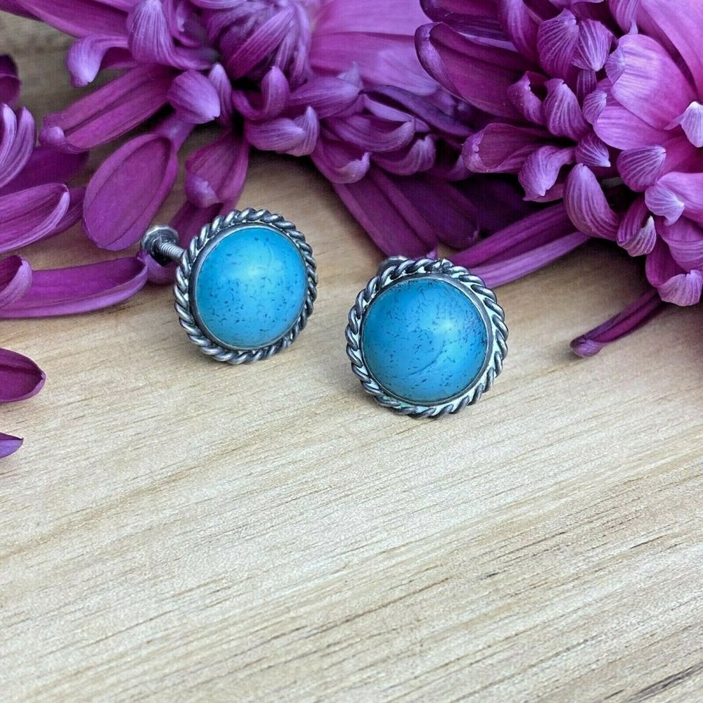 Vintage Sterling Silver Faux Turquoise Earrings